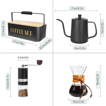 SOTECH Pour Over Coffee Maker Set Portable Pour Over Set-Manual Coffee Grinder Heatproof Glass Coffee Dripper for Traveling Camping