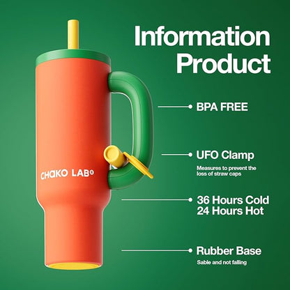 BaWang Insulated Stainless Steel Tumbler | Tumbler with Handle and Straw 33oz | Cup Holder Friendly for Travel | Leakproof Water Bottle | BPA-Free | 316 stainless steel liner| Red & Green