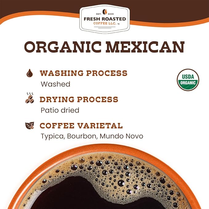 Fresh Roasted Coffee, Organic Mexican | Mold & Myco 3rd Party Tested, USDA Organic, Kosher | Medium Roast 2 lb (32 oz) Whole Bean