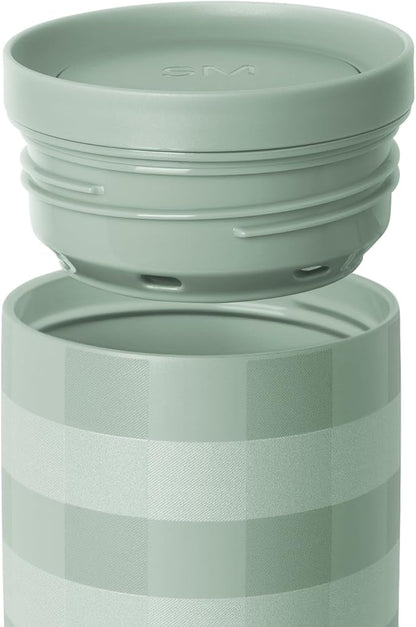 Simple Modern Voyager Signature | 16oz Travel Coffee Mug Tumbler with 360° Lid | Gifts for Women Men | Ceramic-Lined Insulated Stainless Steel Cold Brew Iced Coffee Cup | Eucalyptus Gingham