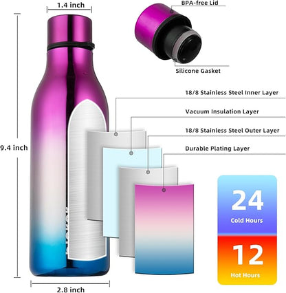 BJPKPK Insulated Water Bottles, 18 oz Stainless Steel Metal Water Bottle with Strap, BPA Free Leak Proof Jugs, Mugs, Flasks, Reusable Thermal Flasks for Sports & Travel, Wonderland