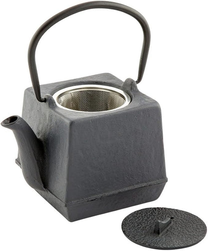 Restaurantware Tetsubin 27 Ounce Cast Iron Teapot 1 Cube Iron Teapot - With Strainer Retains Heat Black Cast Iron Japanese Tea Kettle Curved Handle