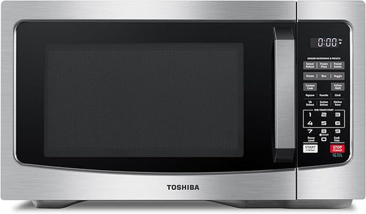 TOSHIBA EM131A5C-SS Countertop Microwave Ovens 1.2 Cu Ft with 12.4" Removable Turntable Smart Humidity Sensor, 12 Auto Menus Mute Function ECO Mode Easy Clean Interior, 1000W, Silver