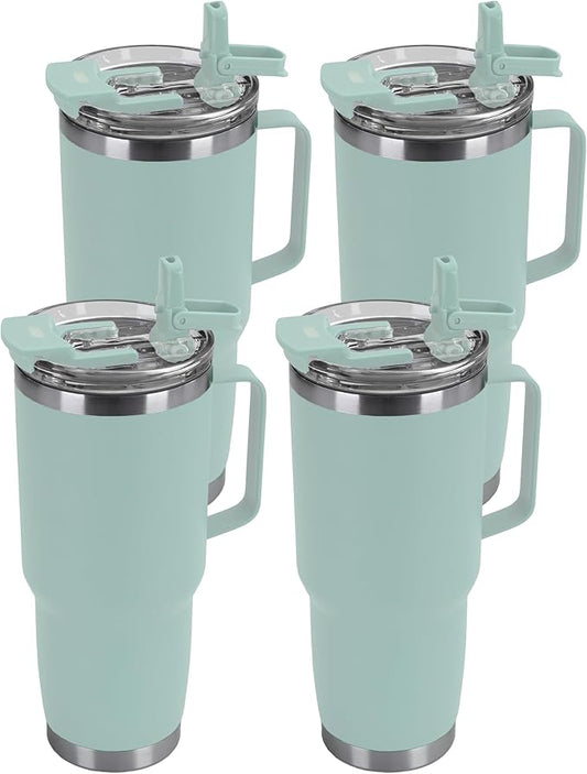 HASLE OUTFITTERS 30oz Tumbler Bulk with Handle, Insulated Travel Coffee Mug Set with Handle Leak-Proof Double Wall Stainless Steel Vacuum Tumblers Pack Metal Cup for Hot and Cold Drink