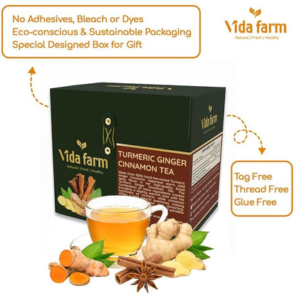 VIDA FARM 75 Turmeric Ginger Cinnamon Tea Bags, Natural Ginger Cinnamon Turmeric Tea, Ginger Cinnamon Turmeric Herbal Tea, Sugar Free, Caffeine Free, Gluten Free