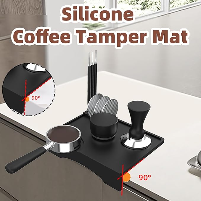Espresso Tamping Pad, Silicone Espresso Tamper Mat Small Coffee Tamping for Home Kitchen Office Bar Shop Worktop Espresso Machine, Smooth Surface, Easy to Clean, Black 7.7 x 5.8 inch