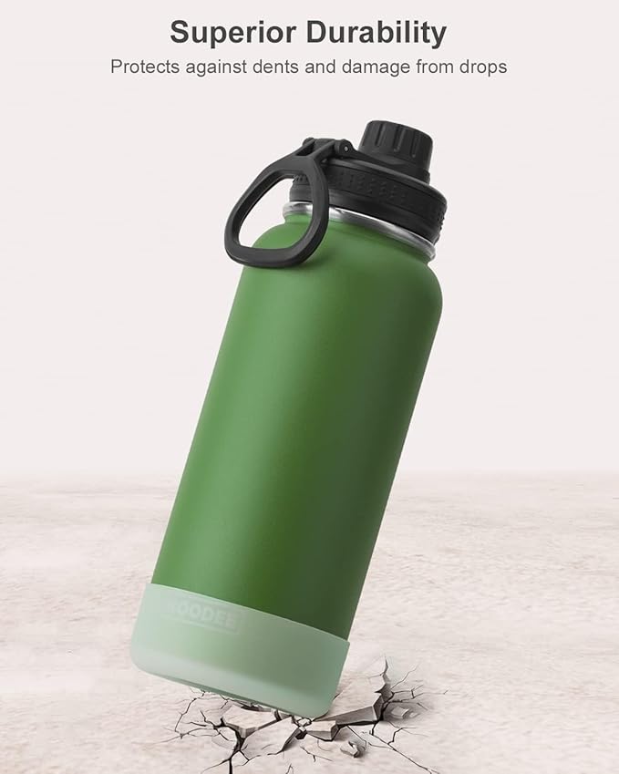 Koodee Insulated Water Bottle, 32 oz Stainless Steel Double Wall Vacuum Wide Mouth Sport Bottle with Leakproof Spout Lid (Grass Green)