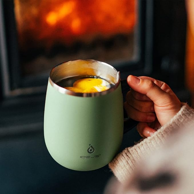 Ideus 16 oz (470 ml) Insulated Coffee Mug with Handle and Lid, Double Wall Stainless Steel Vacuum Thermal Coffee Mug, Travel Coffee Cup Thermal Cup for Home and Office (Mars Celadon)