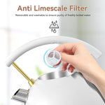 Load image into Gallery viewer, Rasonic Classic Retro Electric Kettle, 1.8L Stainless Steel, 1500W Fast Quiet Boiling, Temperature Gauge, LED Light, Auto Shut-Off, Home &amp; Office Use - White and Champagne Gold