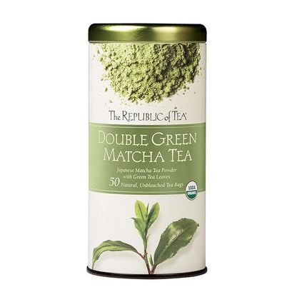 The Republic of Tea - Organic Double Green Matcha, Naturally Caffeinated Japanese Green Tea Powder and Leaves, Steeps 50 Cups