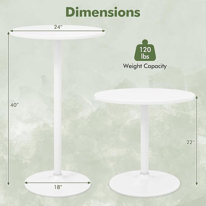 COSTWAY Round Bistro Table, Height Adjustable Bar Height Cocktail Table, High Top Pub Table Snack Table with Heavy-Duty Metal Base for Home Bar, Dining Room, Restaurant, White