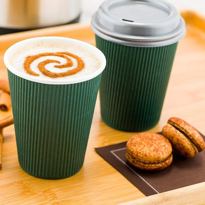 Restaurantware-12 Ounce Disposable Coffee Cups, 500 Ripple Wall Hot Cups For Coffee - Lids Sold Separately, Rolled Rim, Forest Green Paper Insulated Coffee Cups, For Hot Coffee, Tea, And More