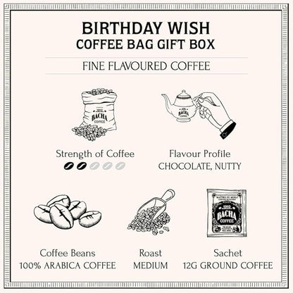 Bacha Coffee | Birthday Wish Fine Flavoured, 100% Arabica Specialty Coffee Beans, Medium Roast, x12 Individually Wrapped Single Serve Filter Bags