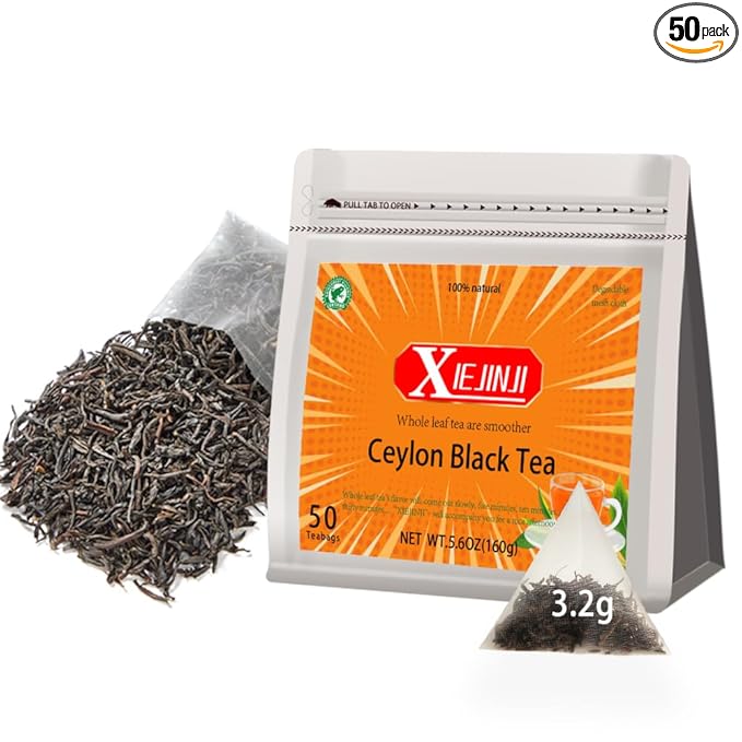 Black Tea Bags - Premium Ceylon Tea - Eco-Conscious Black Tea Bags - English Breakfast Tea - Resealable Bag - can Repeated Brewing - 3.2g x 50 Count