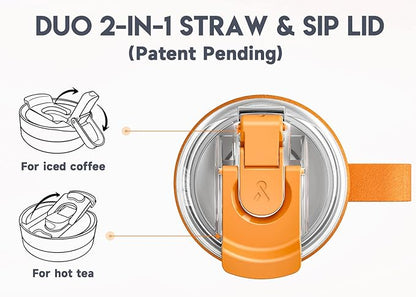 Meoky 40oz Tumbler with Handle, Stainless Steel Travel Mug with 2-in-1 Straw and Sip Lid, Vacuum Insulated Coffee Mug, 100% Leak Proof, Keeps Cold for 34 Hours or Hot for 10 Hours (Maple)