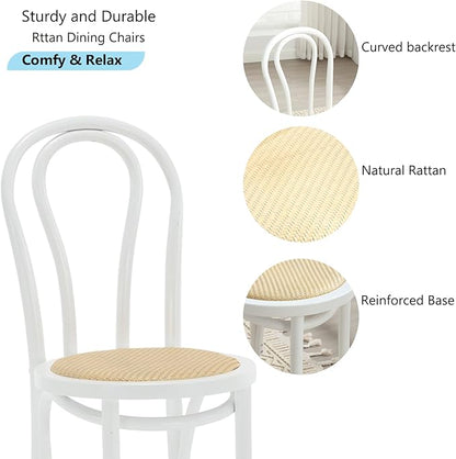 Kmax Vintage Dining Chairs Set of 2, Thonet Soild Wood Rattan Kitchen Chairs Armless French Country Dining Chairs for Wedding Hotel Dessert Shop Cafe, White