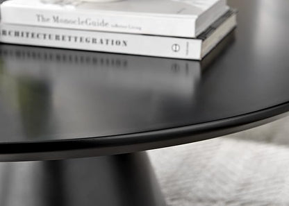 Coffee Table - Palma Round Coffee Table - Contemporary Minimalist Black Round Coffee Table with Tapered Central Pillar - Living Room Furniture