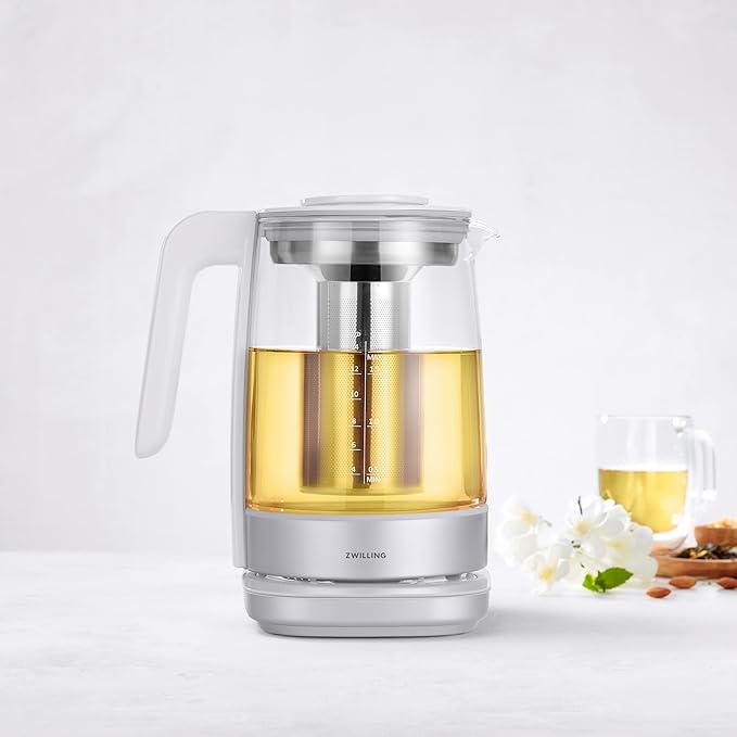 ZWILLING Enfinigy Glass Kettle 1.7L, Tea Kettle, 6 Preset Temps for the Perfect Cup, Tea Timer, Silver