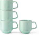 Load image into Gallery viewer, Stackable Coffee Mugs Set: 13 oz Ceramic Stacking Cups for Cappuccino Latte Tea - Microwave Safe Mug for Home &amp; Office - 4 PCS, Mint Green