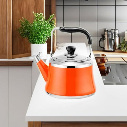 Stainless Steel Whistling Tea Kettle, Stove Top Whistling Tea Pot, Cute Candy Colors Teakettles with Ergonomic Handle for Gas, Induction, Electric Stove Tops (Color : Orange, Size : 2 Liter)