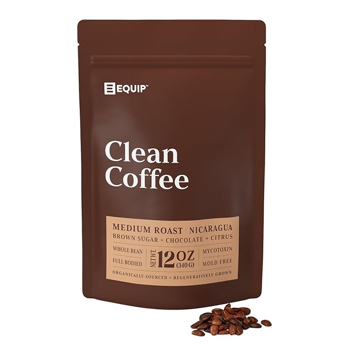 Equip Foods Clean Coffee | Gold Standard, Certified Organic, Fair Trade, Regenerative | Medium Roast, Whole Bean, Nicaragua | Brown Sugar+Chocolate+Citrus