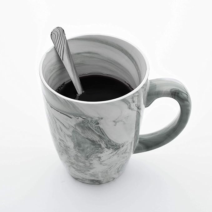 Culver 16-Ounce Palermo Ceramic Mug Set of 4 Marbleized (White and Black Olive)