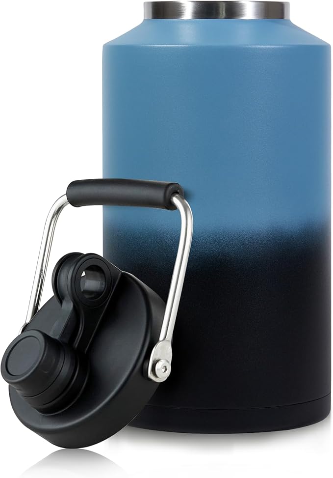 1 Gallon Water Jug Bottle Insulated, 128oz Stainless Steel Water Bottle Jug Wide Mouth Double Vacuum Dishwasher Safe BPA Free for Hot & Cold Drinks Gradient Blue