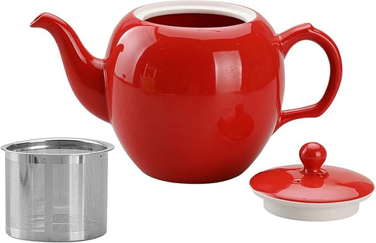 Antique Ceramic Teapot Coffee Pot with Infuser, 400ml (1-2 cups) Small Porcelain Tea Pots for Loose Leaf Tea, with Removable Stainless Steel Strainer and Lid for Gift (Red)
