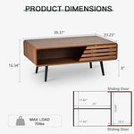 Load image into Gallery viewer, Mid Century Modern Coffee Table - Coffee Table for Living Room, 39.4" Fluted Design with Sliding Door Storage &amp; Open Shelves, Wood Construction, Walnut