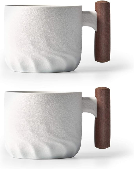 Ceramic Espresso Cups with Wooden Handle Espresso Shot Cups Ceramic Tea Cups Porcelain Demitessa Cups for Coffee or Tea, 3oz (white, 2)
