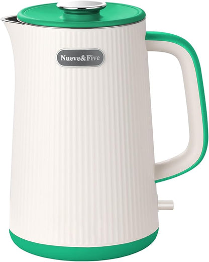 Nueve&Five 1.7L (57oz) Large Electric Kettle Perfect for 7+Cups of Tea and Coffee,2 quarts Double Wall Big Electric Tea Kettle,Auto Shut Off,1200W Hot Water Kettle Electric -Green