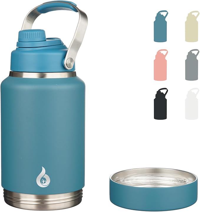 BJPKPK 64oz Insulated Water Bottles, Dishwasher Safe Half gallon Water Bottle with Metal Handle, BPA Free Spout Lid & Detachable Bowl, Large Stainless Steel Jugs, Navy Blue