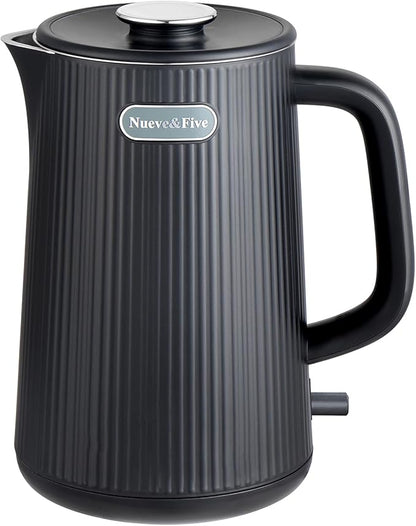 Nueve&Five 1.7L (57oz) Large Electric Kettle Perfect for 7+Cups of Tea and Coffee,2 quarts Double Wall Big Electric Tea Kettle,Auto Shut Off,1200W Hot Water Kettle Electric-Black