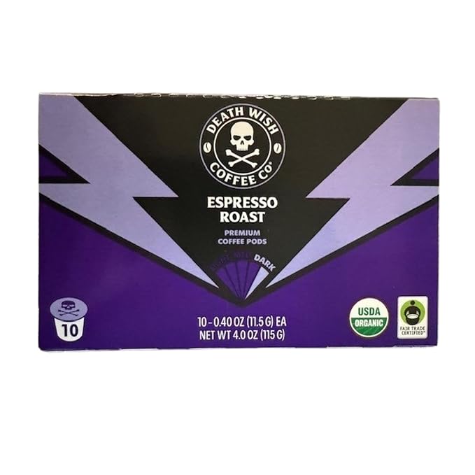 Death Wish Coffee, Espresso Roast Single Serve Coffee Pods - Fair Trade and Organic (10 Count)