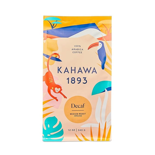 Kahawa 1893 Ground Coffee Medium Roast Decaf Blend 12 Oz - As Seen on Shark Tank, Naturally Sweet, Organically Grown, Ethically & Sustainably Sourced