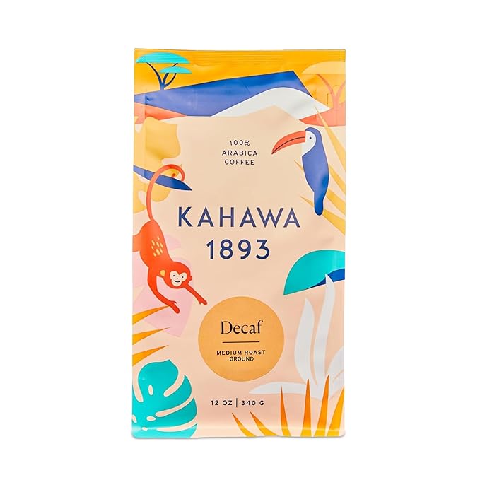 Kahawa 1893 Ground Coffee Medium Roast Decaf Blend 12 Oz - As Seen on Shark Tank, Naturally Sweet, Organically Grown, Ethically & Sustainably Sourced