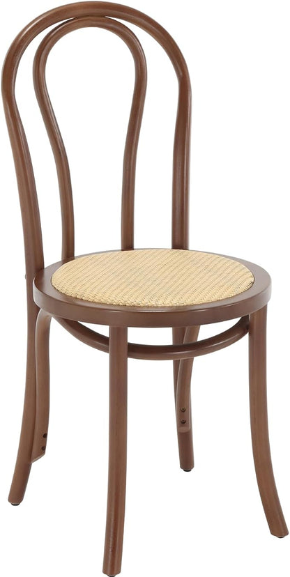 Kmax Vintage Dining Chairs Set of 4, Thonet Soild Wood Rattan Dining Room Chairs Armless French Country Kitchen Chairs for Wedding Hotel Dessert Shop Cafe, Walnut