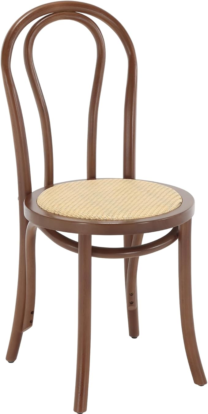Kmax Vintage Dining Chairs Set of 6, Thonet Soild Wood Rattan Dining Room Chairs Armless French Country Kitchen Chairs for Wedding Hotel Dessert Shop Cafe, Walnut