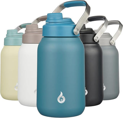 BJPKPK Half Gallon Insulated Water Bottles, 64oz Water Jug with Metal Handle & BPA Free Spout Lid, Dishwasher Safe Thermo, Large Stainless Steel Gym Sport Jugs, Navy Blue