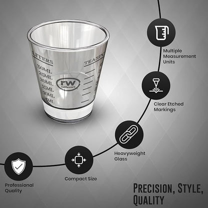 Rattleware Premium 1.5 oz Graduated Shot Glass – Heavyweight Glass with Oz, ml, tsp, tbsp Markings – Stylish & Durable for Home Bars, Coffee, Espresso Shots, Cocktails & Gatherings
