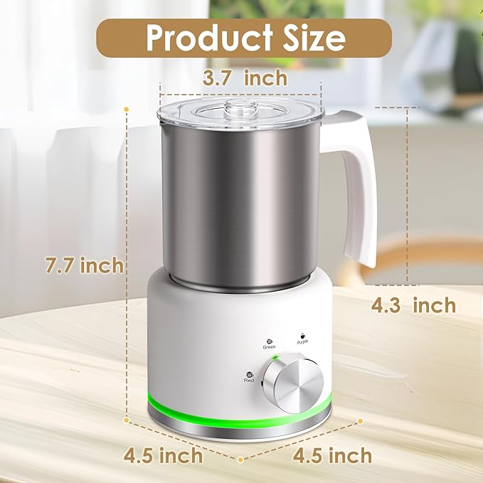Milk Frother, 16.9 OZ Milk Frother and Steamer, 4 in 1 Electric Milk Frother Dishwasher Safe, Durable Silent Working Frother for Coffee, Hot and Cold Foam Maker, White