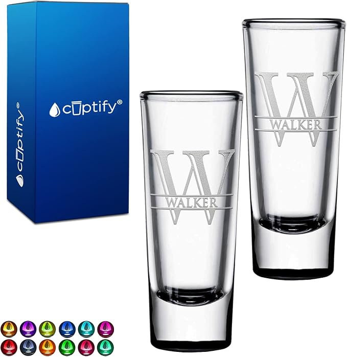 Personalized Shot Glasses Set of 2 Black Bottom Custom 2 oz Cordial Shot Glass Initial and Name for Gifts, Weddings, Birthdays, Party, Event, Decorations