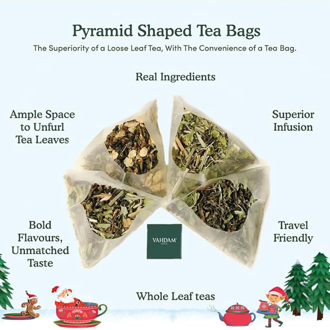 VAHDAM, Merry Christmas Tea Gift Set (9 Individually Wrapped Tea Bags) Limited Edition -Gluten Free, Non GMO | Christmas 2025 Gift Ideas | Christmas Gifts For Women 2025 & Christmas Gifts For Men 2025