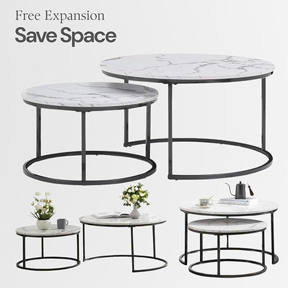 Round Coffee Table, Circle Nesting Coffee Tables for Living Room, Small Dining Center Space Saving Living Room Small Tables, Modern Center Table Dining,Modern Home Furniture White