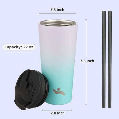 22 OZ Insulated Tumbler with Lid and 2 Straws Stainless Steel Water Bottle Vacuum Travel Mug Coffee Cup,Lavender Green