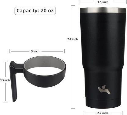 20 oz Tumbler with Handle and 2 Straw 2 Lid, Insulated Water Bottle Stainless Steel Vacuum Cup Reusable Travel Mug,Black