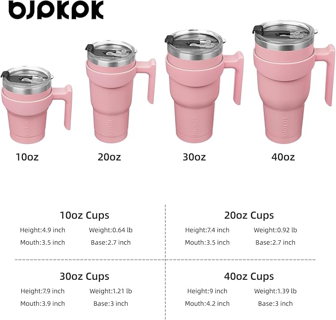 BJPKPK Tumbler With Handle 30 oz Tumbler With Lid And Straw Reusable Stainless Steel Travel Mug Insulated Coffee Cups,Light Pink