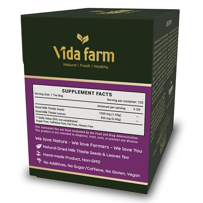 VIDA FARM Milk Thistle Tea Bags - 125 Count, 100% Natural Seeds and Leaves, Dried Herbal Tea, Sugar Free, Caffeine Free