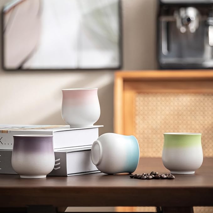 4-Oz Ceramic Espresso Cups Set - Multi-Color, Handle-Free Design for Home & Cafe | Dishwasher-Safe Stoneware Cups (Gradient Green, 4)