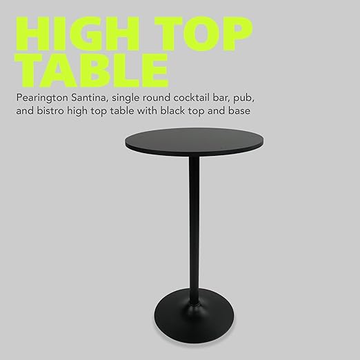 Pearington Santina, Single Round Cocktail Bar, Pub, and Bistro High Top Table with Black Top and Base